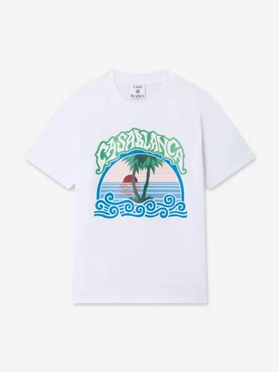 Casablanca Kids Palm Tree Emblem Print T-shirt In White