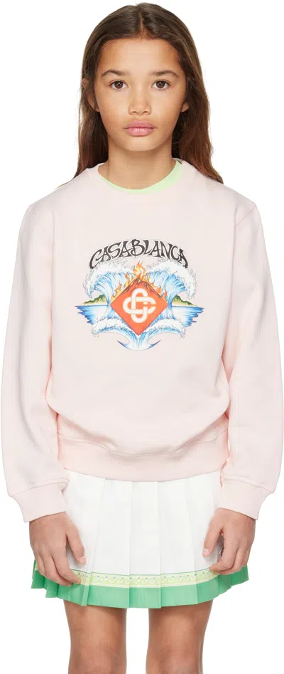 Casablanca Kids Pink Waves Sweatshirt In White