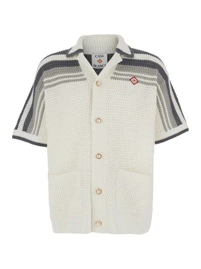 Casablanca Men White Bowling Shirt With Cuban Collar And Logo Embroidery On The Front In Cotton Man