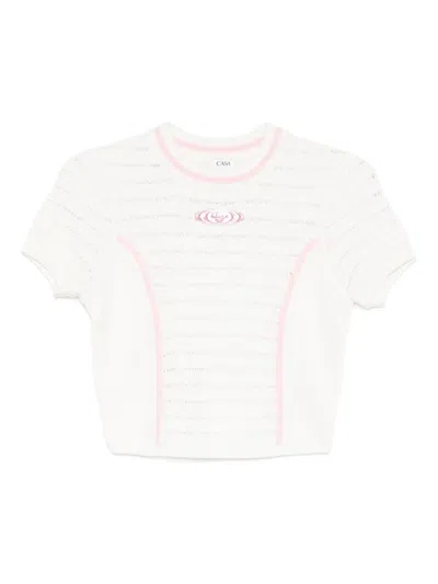 Casablanca Knit Crop Top With Frontal Logo In White