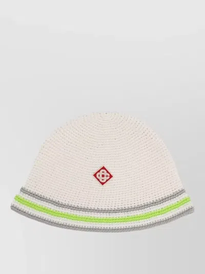 Casablanca Knit Hat Logo Crochet Design Stripes In Neutral