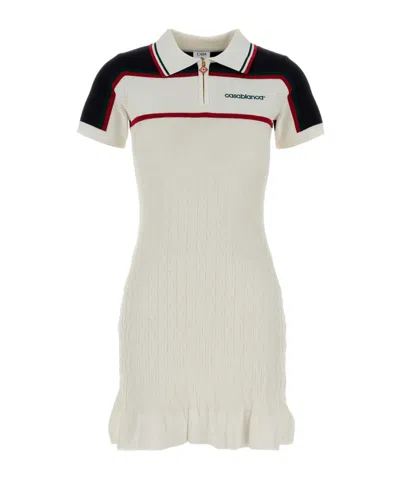Casablanca Knit Tennis Polo Mini Dress In White