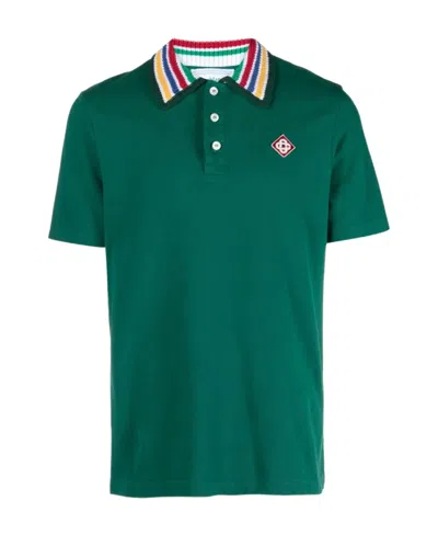 Casablanca Knitted-collar Polo Shirt In Green