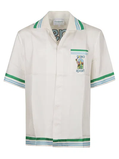 Casablanca Knitted Collar Short-sleeved Shirt In White/blue