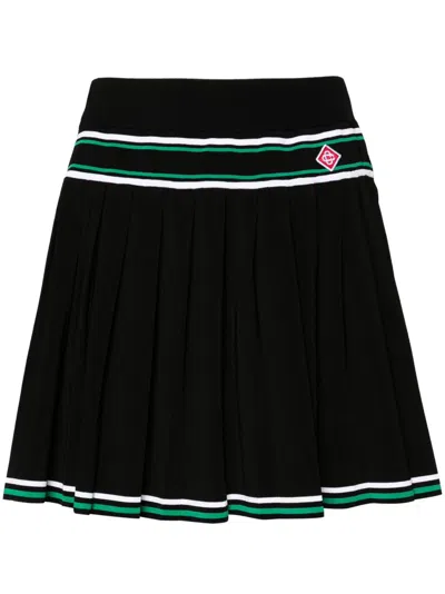 Casablanca Striped Pleated Mini Skirt In Black