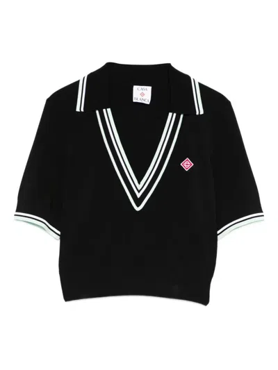 Casablanca Viscose V-neck Polo Shirt In Black