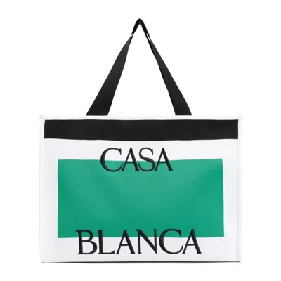 CASABLANCA KNITTED WHITE AND GREEN POLYESTER SHOPPER BAG