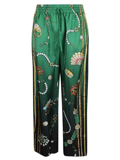 Casablanca La Boite A Bijoux Patterned Satin Trousers In Green