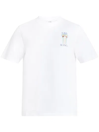 Casablanca White Crewneck T-shirt With Logo Detail On The Front And Maxi Logo Print On The Rear In C In Multicolor