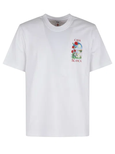 Casablanca La Days Organic Cotton T-shirt With Graphic Malibu Landscape In White
