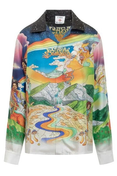 Casablanca La Musique Long Sleeved Satin Shirt In Multi