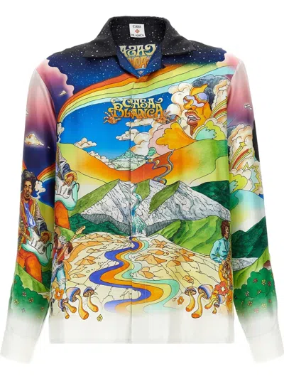 Casablanca La Musique Convertible-collar Printed Silk-twill Shirt In Pink