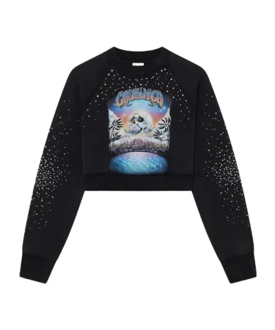 CASABLANCA CASABLANCA LA PRÉMONITION EMBELLISHED CROPPED SWEATSHIRT