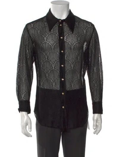 Pre-owned Casablanca Lace Pattern Long Sleeve Dress Shirt In Black