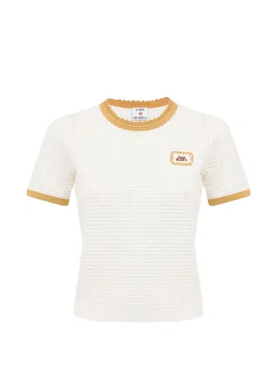 Casablanca Lace-stitch T-shirt In White