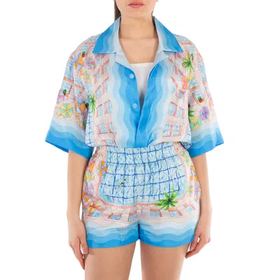 Casablanca Ladies Le Plongeon Silk Shirt In Blue