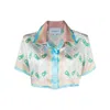 Casablanca Ladies Multicolor Ping Pong Silk Cropped Shirt