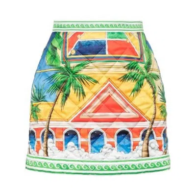CASABLANCA CASABLANCA LADIES MULTICOLOR TRIOMPHE D'ORANGE QUILTED MINI SKIRT