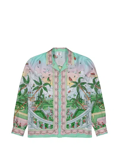 Casablanca Cuban Collar Long Sleeve Shirt In Green