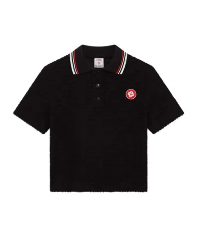 Casablanca Lapel Short Sleeve Polo Shirt In Black