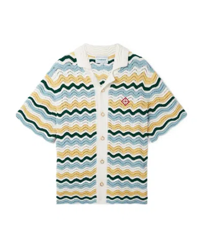 Casablanca Wavy Boucle Button Down Shirt In Yellow