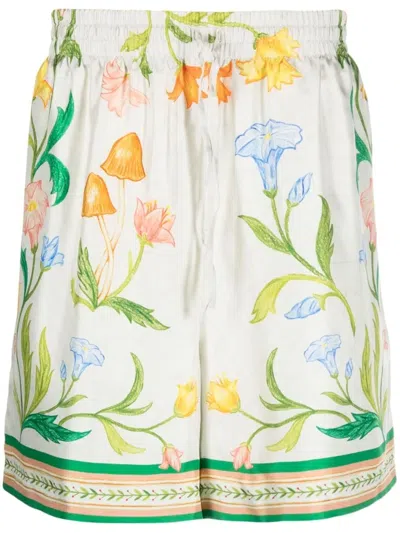 Casablanca Straight-leg Floral-print Silk-twill Shorts In White,multicolor
