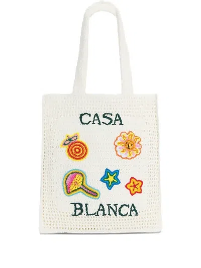 Casablanca Large Crochet Tote Bag In White