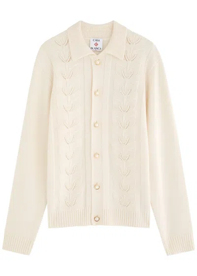 Casablanca Laurel Embellished Wool Cardigan In White