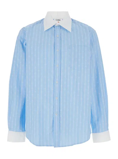 Casablanca Laurel Monogram Stripe Shirt In Blue