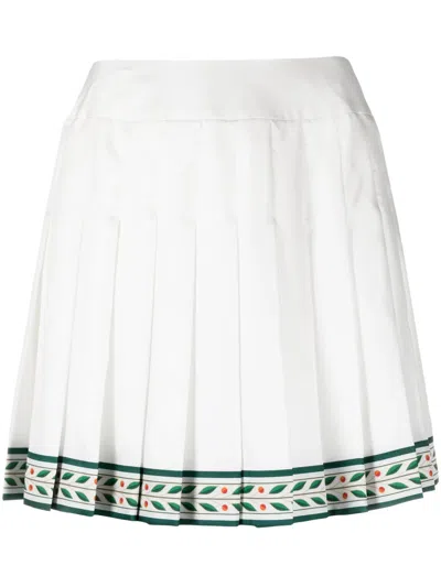 Casablanca Laurel Pleated Silk Miniskirt In White