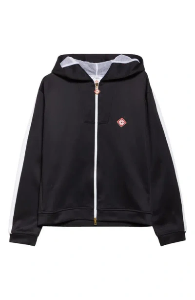 Casablanca Laurel Tape Hooded Scuba Jersey Track Jacket In Black