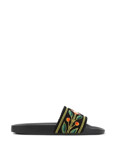 Casablanca Mens Slider Sandal Embroidered Floral Strap In Black