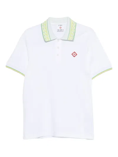 Casablanca Laurel Trim-collar Polo Shirt In White