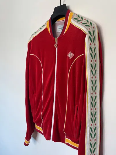 Pre-owned Casablanca Laurel Velour Zip Track Top Jacket Side Stripe Red Ss23