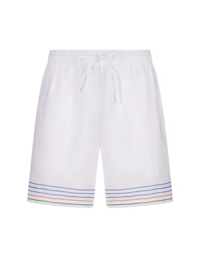 Casablanca Stripe-embroidered Linen Shorts In White