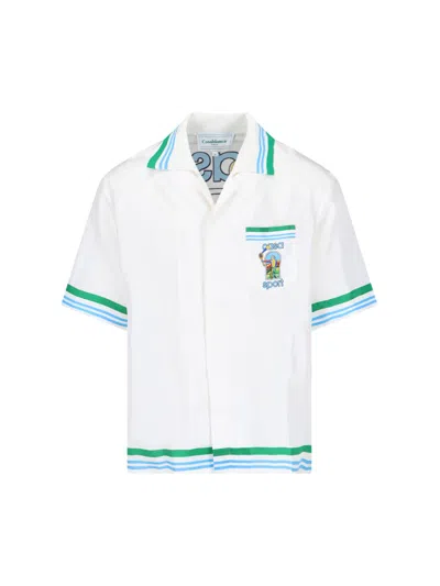 Casablanca Cuban Collar Short Sleeve Shirt In White,multicolor