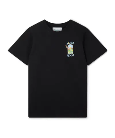 Casablanca La Night Oversized Logo-print Organic Cotton-jersey T-shirt In Black