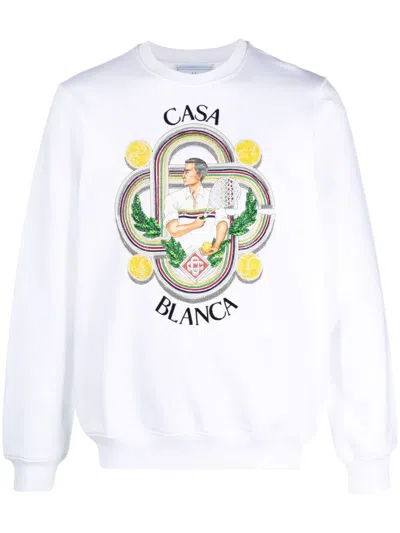 Casablanca Le Joueur Beaded Cotton Sweatshirt In White