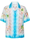 Casablanca Light Blue Bowling Shirt With All-over Graphic Print In Silk Man In Blau