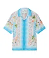 Casablanca Light Blue Bowling Shirt With All-over Graphic Print In Silk Man In Blue