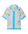 Casablanca Light Blue Bowling Shirt With All-over Graphic Print In Silk Man In Blue
