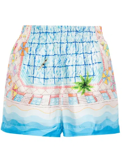Casablanca Le Plongeon Silk Shorts In Blue