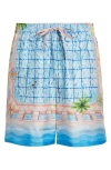 Casablanca Light Blue Shorts With All-over Graphic Print In Le Plongeon
