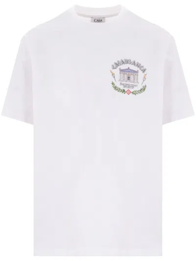 Casablanca Mens Le Temple Du Sport Graphic-print Organic-cotton Jersey T-shirt Xl In White