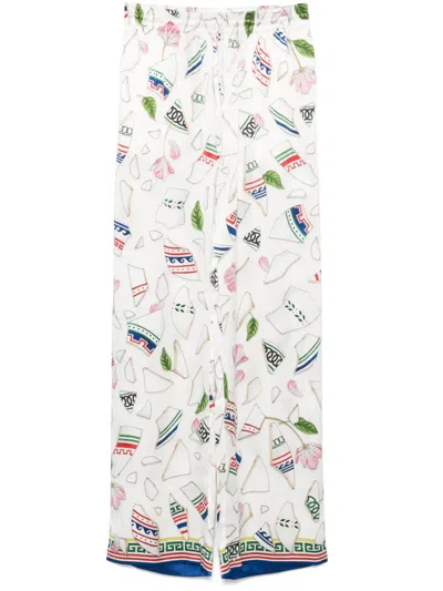 Casablanca Le Vase Brise Silk Trousers In White