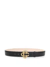Casablanca Adjustable Goat Leather Belt With Golden Logo Buckle In Black
