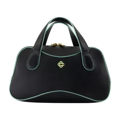 Casablanca Leather With Contrast Stitching Top Handle Bag In Black