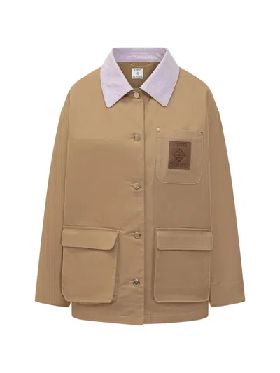 Casablanca Leather-collar Patch-pocket Jacket In Brown