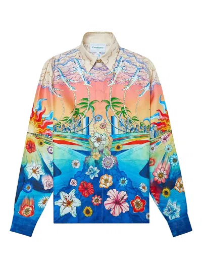 Casablanca L'envol Printed Silk Shirt In Multi