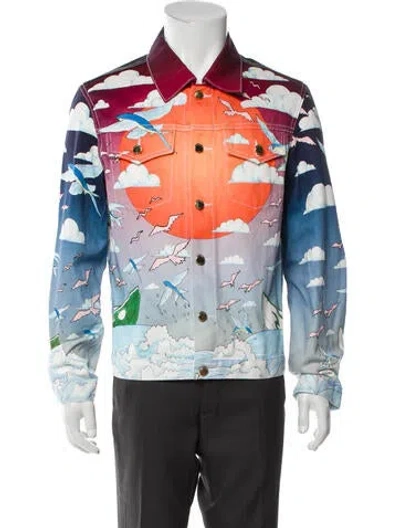 Pre-owned Casablanca Les Coquillages Printed Denim Jacket In Blue